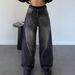 Women's Clothing Retro Street Style Loose Gradient Distressed Mopping Ladies Jeans_ecoleips.com