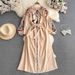 Women's Retro Ethnic Style Long Sleeve Dress Spring Autumn Slim Waist A-Line Cotton Linen Round Neck Elegant Lantern Dress_ecoleips.com