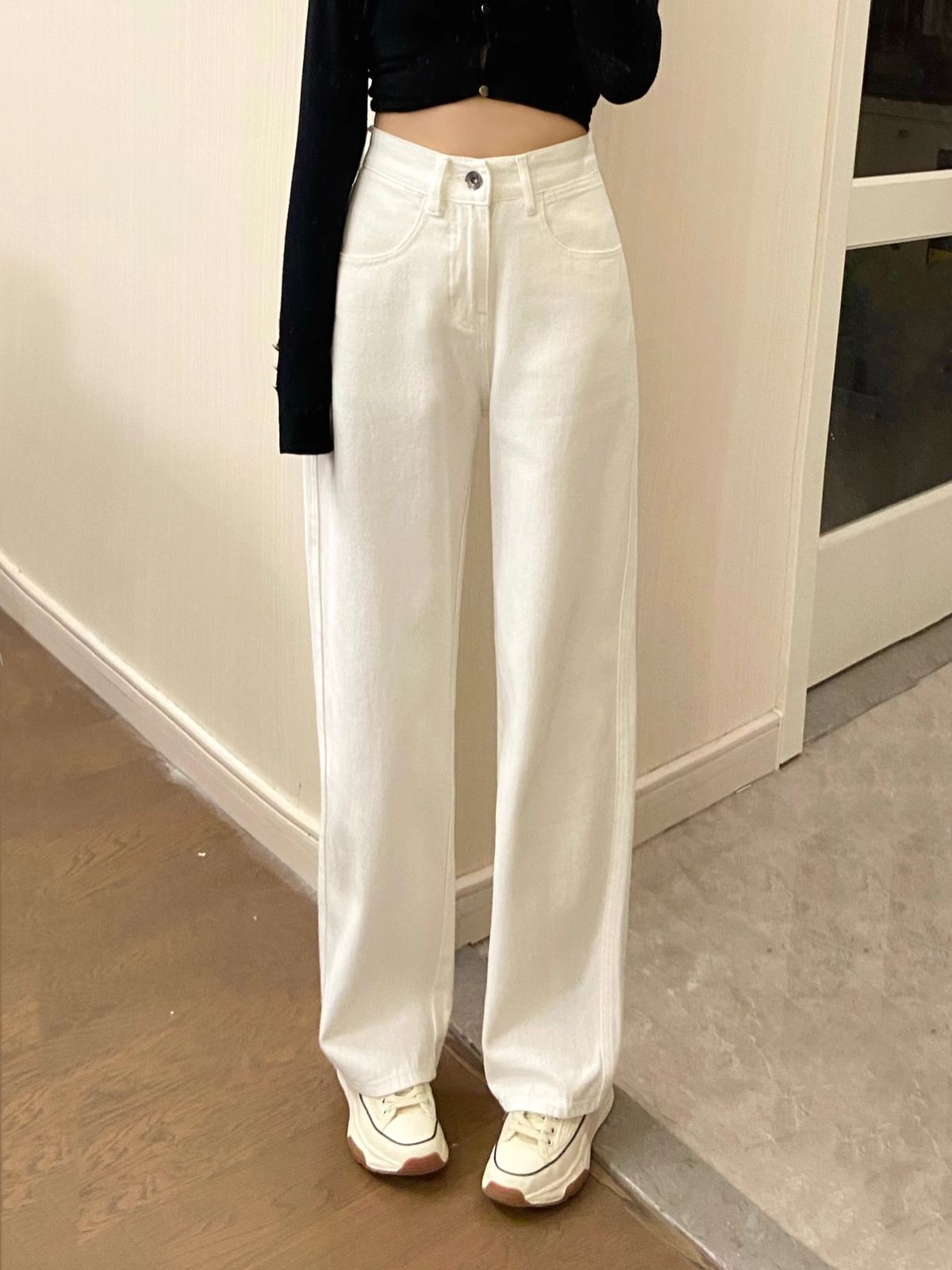 Women's High-Waisted Wide Leg Jeans White Slimming Straight Loose Fit Floor Length Spring Summer New Style Pear Shaped_ecoleips.com