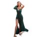 Fashion European-USA Dreamy Socialite Party Evening Dress Women Sexy Deep V-Neck Single Shoulder Diagonal Collar High Slit Glitter Floor-Length Dress_ecoleips.com