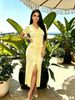 Xiaoxiang Style High-end Fringed V-neck Short Sleeved Knitted Dress For Women In Summer, With A Waist Cinched, Single Breasted, Slim Fit Long Skirt_ecoleips.com