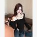 Women's Sexy Y2k Ribbed Knit Top Off Shoulder Short Crop Tee With Metal Ring Detail Curated Color Palette_ecoleips.com