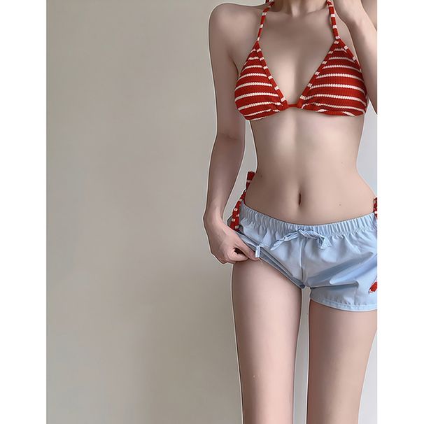 Red Striped Bikini Women's Two Piece Swimsuit Sexy Pure Delicate Vacation Style Hot Spring American Design_ecoleips.com