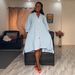 Women's Clothing Solid Color Short Front And Long Back Irregular Medium Length Lantern Sleeve Dress_ecoleips.com