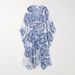 Women's Clothing Summer Blue And White Porcelain Print Loose Large Size V Neck Dress_ecoleips.com