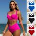 Women's Clothing High Waisted Thickened Two Piece Swimsuit Solid Color Sexy Bikini Tummy Concealing European American Hard Pack Swimwear_ecoleips.com