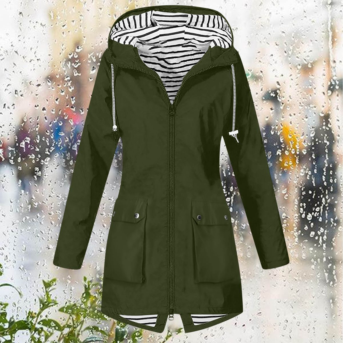 Women's Waterproof Hiking Jacket – Windproof Zip-Up Hooded Raincoat For Outdoor & Commuting (Black/Army Green/Navy/12 Colors), S-XXL_ecoleips.com