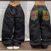 Women's Clothing High Street Personality Pattern Loose Straight Wide Leg Jeans_ecoleips.com