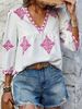 Women's Clothing Women's Summer Fashion Printed Top V Neck Three Quarter Sleeve Style For Formal & Casual For Women_ecoleips.com
