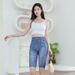 Women's Stretchy Denim-Look Bermuda Shorts - High Waist Slimming Casual Capri Pants With Distressed Detail (Multiple Colors)_ecoleips.com