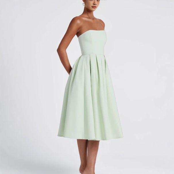 Women's Clothing Elegant Style Off-Shoulder Strapless Dress Solid Color Pleated Maxi Skirt For Women Summer_ecoleips.com
