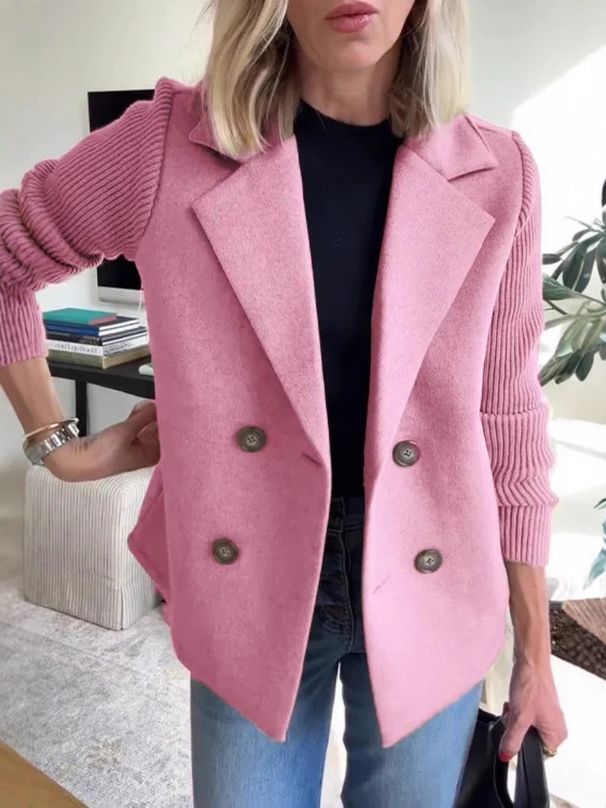 Women's Wool Blend Blazer Jacket With Notched Lapel, Elegant Casual Coat For Office & Daily Wear, Stretch Comfort Fit, Classic Solid Colors_ecoleips.com