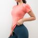 Women's Clothing Summer New Fitness Short Sleeved Elastic Running Yoga Clothes Printed Slimming Quick Drying T Shirts In Stock_ecoleips.com