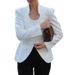 Women's Slim Fit Stand Collar Blazer Jacket - European Style Solid Color Short Suit Coat For Autumn, Black/White_ecoleips.com