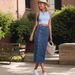 Women's Multi-Button Stretch Denim Long Skirt_ecoleips.com