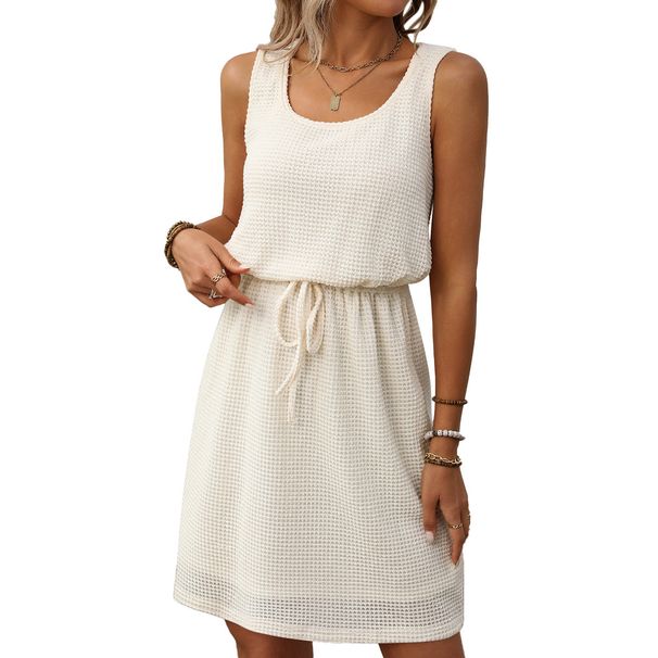 2026 Summer New Product: Square Collar, Drawstring, Sleeveless Vest Dress With Inner Liner_ecoleips.com