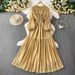 Elegant French Lace Embellished Lantern Sleeve Dress With Smocked Waist & Flared Hem For Women_ecoleips.com