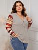 "Plus Size V-Neck Striped Patchwork Blouse – Stylish Long-Sleeve Shirt For Women (1XL-4XL)"_ecoleips.com