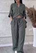 Women's Casual Cotton Linen Shirt Wide Leg Pants Set Solid Color Trendy Streetwear European American Style_ecoleips.com