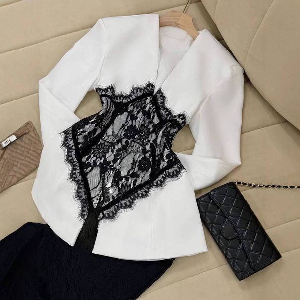 Elegant V-Neck Lace Corset Long Sleeve Wrap Slim Fit Mermaid Dress Set for Women Stylish Outfit Black White XS XXL XXXL_ecoleips.com