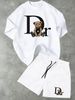 Men's Clothing And Women's Summer DR Bear Beaded Short Sleeve T-Shirt Set High Waist Split Skirt Casual Stylish Polyester Clothing Black Micro-Elastic_ecoleips.com