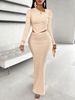 Elegant Sexy Workwear Inspired Banquet Dress Set Solid Color Asymmetrical Neckline Long Sleeved Top Ruched Fishtail Skirt_ecoleips.com