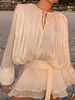 2026 Summer Elegant Sexy Mini Dress, Tie Ruched Neck, Lantern Sleeves, Double-Layer Ruffle Hem, Fully Lined_ecoleips.com