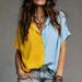 Summer Women's Color Block Short Sleeve Shirt Loose Casual Top European American Style Trendy Cross Border Fashion 2025 New_ecoleips.com