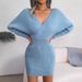 2025 Autumn Winter European And American Sexy Cross V-neck Batwing Bodycon Sweater Dress Independent Cross-border_ecoleips.com