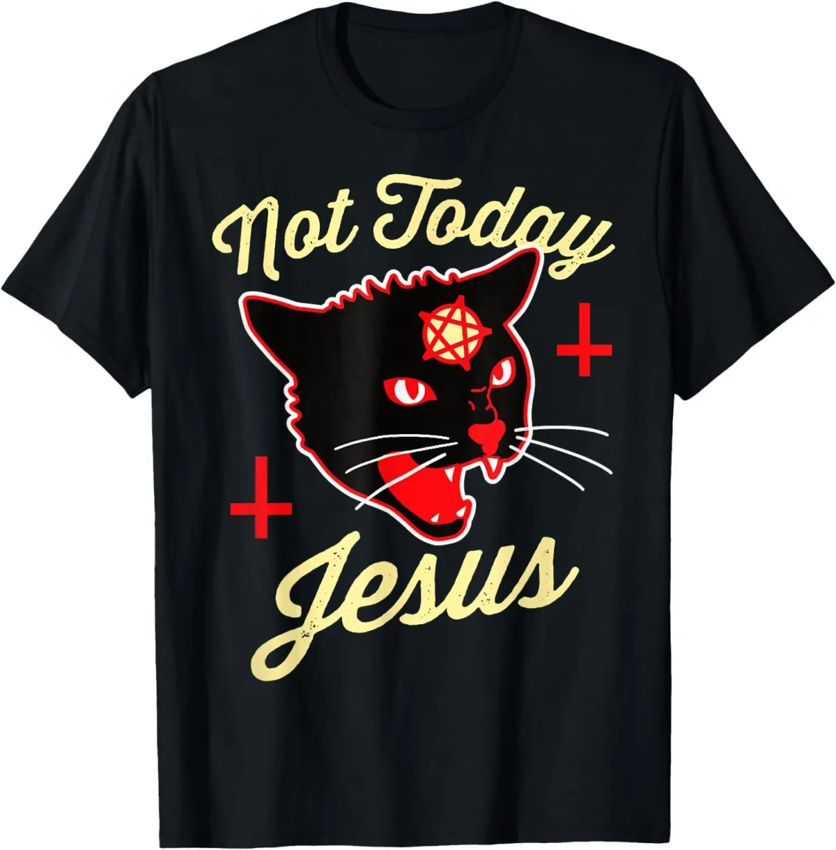 Women's T-Shirts Not Today Jesus Hail Satan Satanic Cat Death Metal Halloween T-Shirt_ecoleips.com