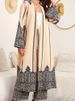 Women's Clothing Elegant Printed Coat Pants Set Ethnic Embroidered Belted Casual Outfit Muslim Sets_ecoleips.com