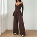 Women's V Halter Neck Jumpsuit European American Style Short Sleeved Tie Waist Cinching Wide Leg Casual Long Pants_ecoleips.com