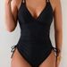 New Women's Black One Piece Swimsuit with Tummy Control Full Coverage Metal Forged Texture And Bust Support 2026_ecoleips.com