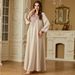 Women's Clothing Elegant Muslim Sequin Luxury Embroidered Abaya Dress With Beaded Details – Elegant Muslim Long Sleeve Maxi Dress (Apricot/Yellow)_ecoleips.com