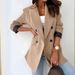 Women's Long Sleeve Double-Breasted Blazer Jacket - Elegant Office Wear, Loose Fit, Wrinkle-Free Polyester Blend, Khaki & Coffee_ecoleips.com