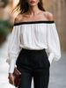 Women's Off-Shoulder Blouse European American Style Loose Fit Lantern Sleeve Solid Color Top_ecoleips.com