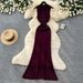 Women's Minimalist High-Waisted Single-Breasted Long Dress Sleeveless Knitted Slim-Fitting Elegant Sophisticated for Commuting_ecoleips.com