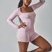 Lace Long Sleeve Bodysuit – Stretchy Square Neck Jumpsuit With High Waist & Sexy Back Detail (S-XL, Black/Pink/White/Tan)_ecoleips.com