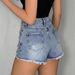 Vintage High Waist Button Fly Distressed Denim Shorts For Women - Mid Blue Washed Ripped Casual Hot Pants With Raw Hem_ecoleips.com
