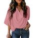 Aria Basics Aria Basics 2025 Independent Site New European And American Chiffon Shirt Loose V-neck Casual Top T-shirt Women's_ecoleips.com