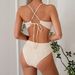 Women Textured Tummy Control One Piece Swimsuit, Halter Cutout Gold Hardware Bathing Suit Slimming High Cut Swimwear For Beach Vacation_ecoleips.com