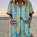 Women's Summer Print Collared Shirt And Shorts Set Short Sleeve Resort Style Clothing Markets_ecoleips.com