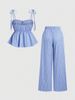 Women's High Waist Wide Leg Palazzo Pants - Blue Vertical Stripes, Lightweight Summer Trousers, Loose Fit & Floor-Length Design_ecoleips.com