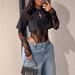 Women's Clothing Lace T Shirt Jumpsuit Round Neck Long Sleeve Irregular Top Summer Fashion Street Style_ecoleips.com