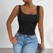 Square Neck Sleeveless Tank Top - Stretchy Milk Silk Camisole For Women (White/Black) Breathable Milk Silk_ecoleips.com