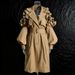 K Medium Length Trench Coat With A Collar And Long Sleeves, Featuring Ruffled Edges For A Slim Fit And Slimming Effect. Women's Outerwear_ecoleips.com