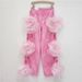 Floral Cutout High-Waisted Wide-Leg Pants - Trendy Pink Distressed Denim Palazzo Pants_ecoleips.com