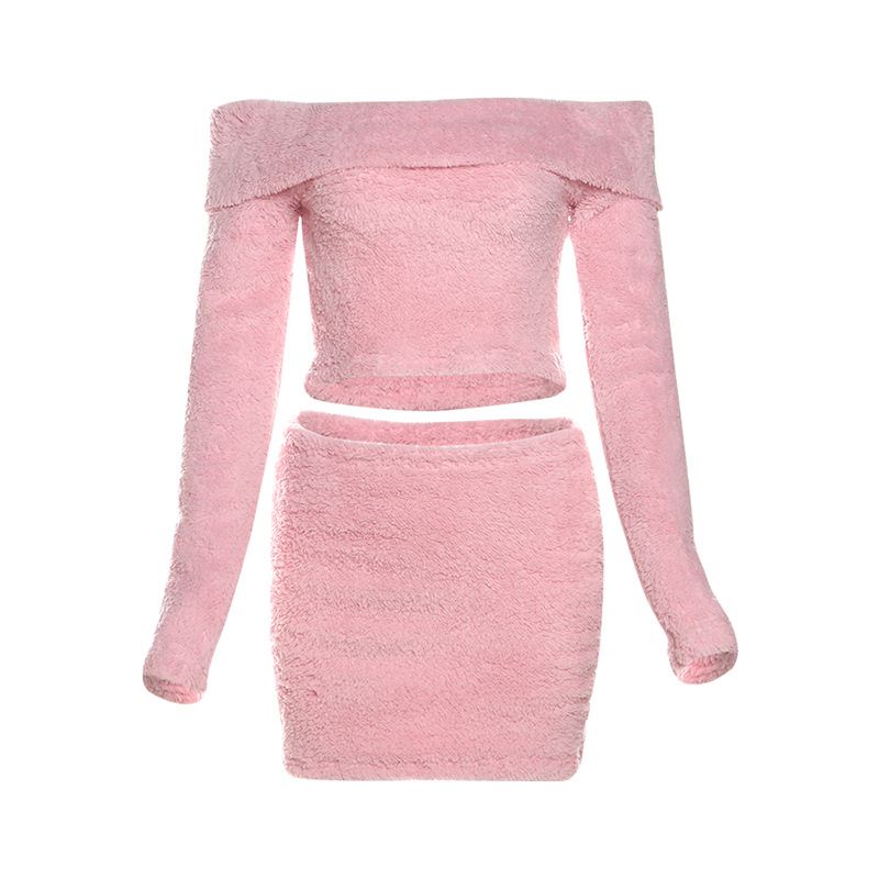 European And American Style Autumn Winter New Fashion Off-Shoulder Short Furry T-Shirt Women's Bodycon_ecoleips.com