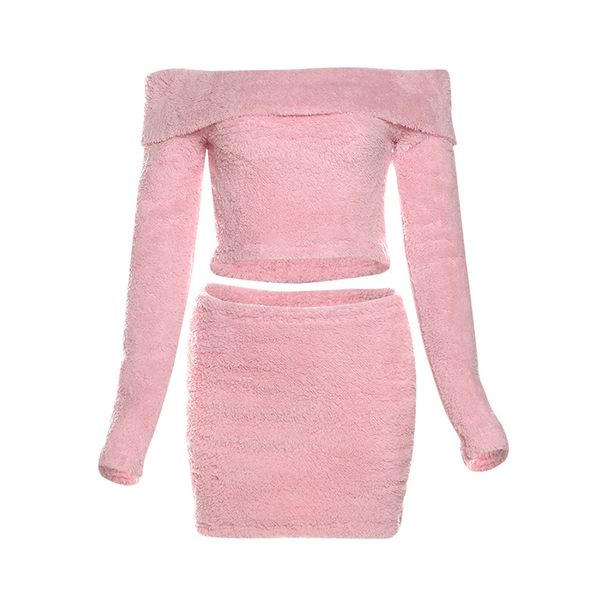 European And American Style Autumn Winter New Fashion Off-Shoulder Short Furry T-Shirt Women's Bodycon_ecoleips.com