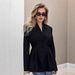 European And American Women's Fashion Autumn Elegant Slim Waist Black Blazer Commuting Design V-neck Suit Jacket_ecoleips.com